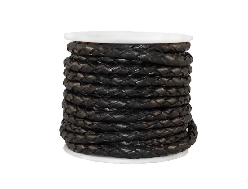 Cords Craft 3mm Braided Leather Cord Round Bolo Style | Perfect for Jewelry, Wrap Bracelets, Necklaces DIY,Crafts | Black Vintage 5.46 Yards (5 Meters) - Image 1